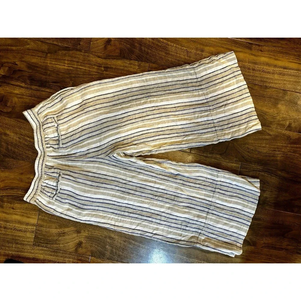 Banana Republic Women's Pants Linen Blend Striped Size S Wide Leg Loose Fit